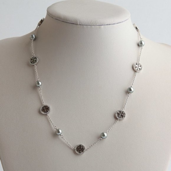 Tory Burch Pearls And Logo Charms Necklace